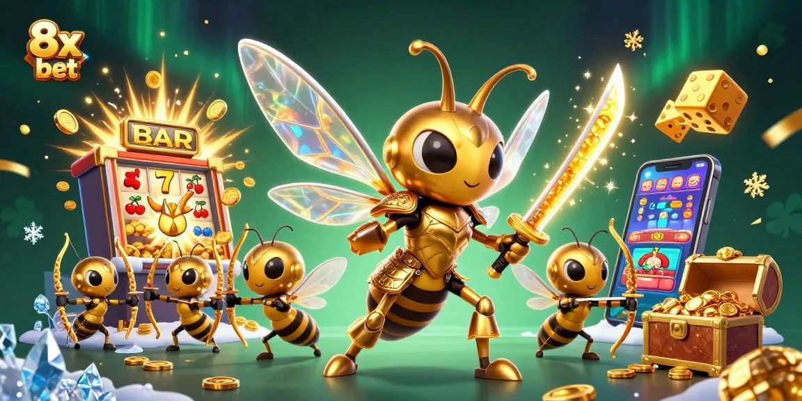 Engage with thrilling 8x bet experiences surrounded by vibrant casino elements and a samurai hornet in action.