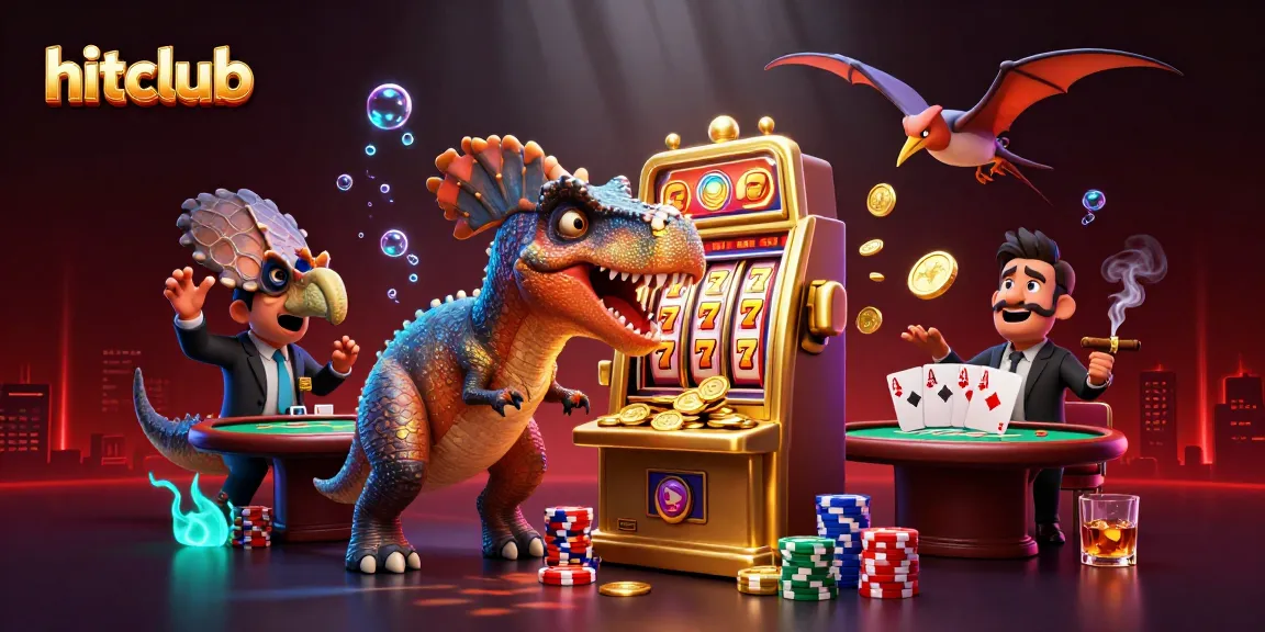 Experience hitclub excitement with cartoon dinosaurs engaging in vibrant jackpot action.