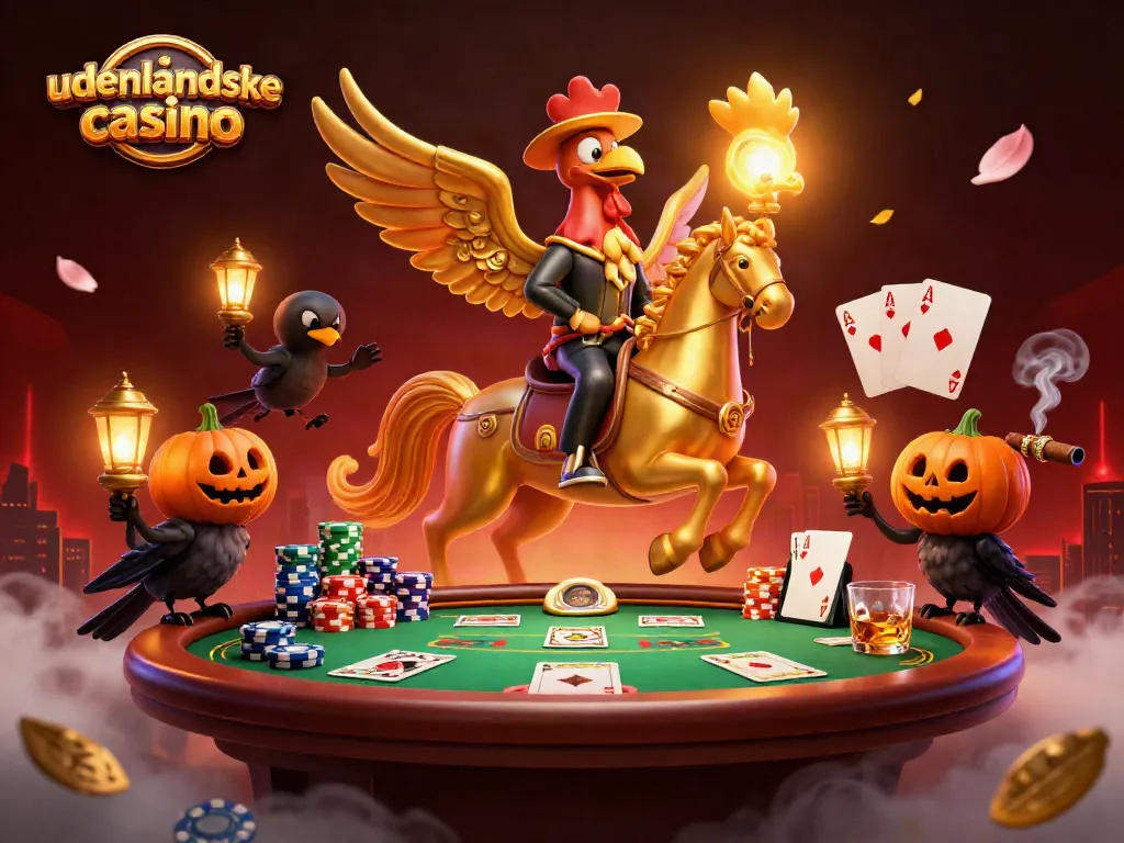 Experience the excitement of udenlandske casino with a vibrant 3D casino illustration showcasing unique characters and game elements.