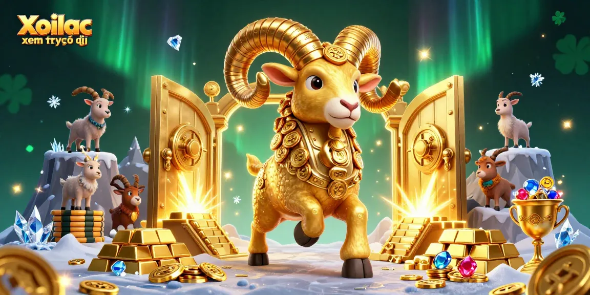 Xoilac xem trực tiếp showcases an exciting 3D scene with a golden ram charging through coins and treasure.
