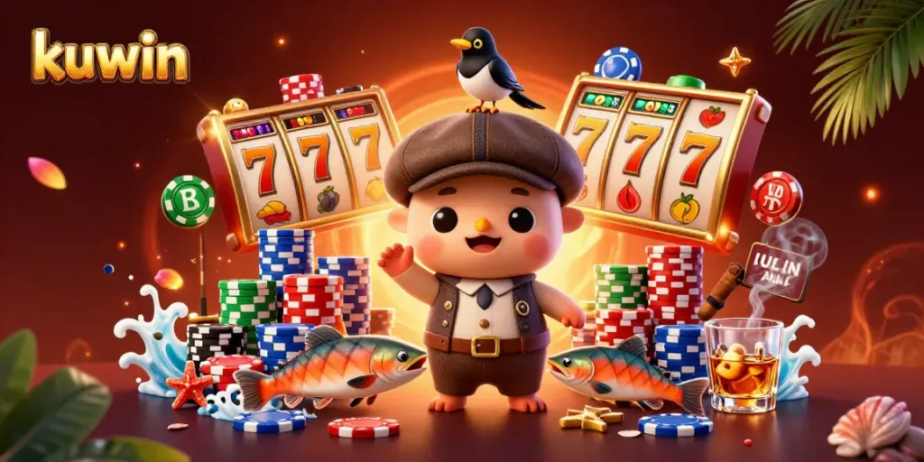 Engage with kuwin’s dynamic gameplay featuring colorful slots and animated characters in a lively casino setting.