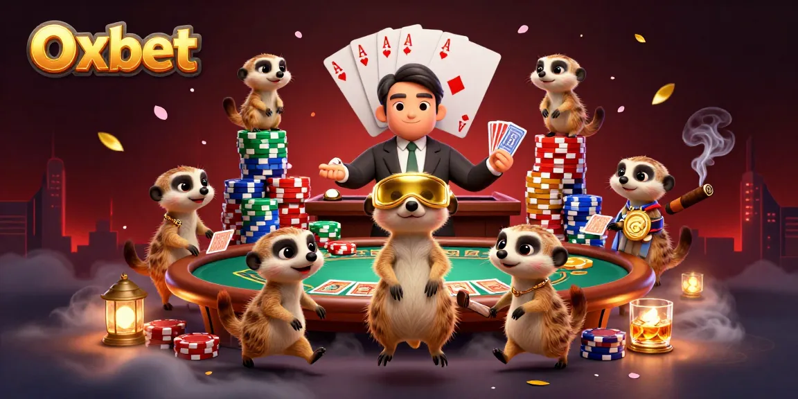 Oxbet meerkat casino scene showcases colorful poker action and dynamic gaming ambiance