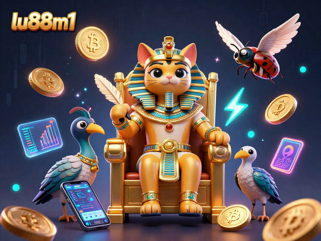 Engage with exciting gaming at lu88m1 while gaming with an Egyptian pharaoh cat in a golden throne.