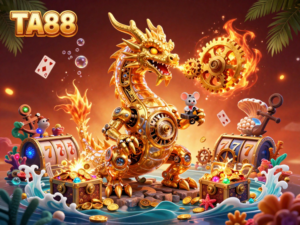 Experience TA88's thrilling gaming adventure with a golden dragon and treasures.