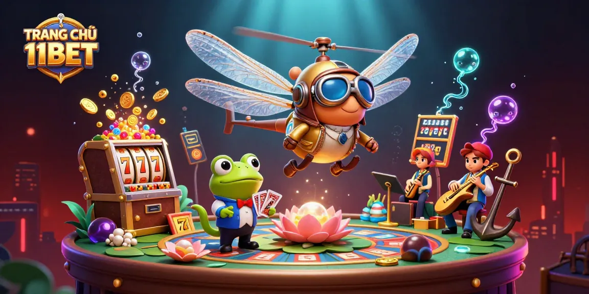 Experience excitement at TRANG CHỦ 11BET with a vibrant 3D illustration of gaming and fun.