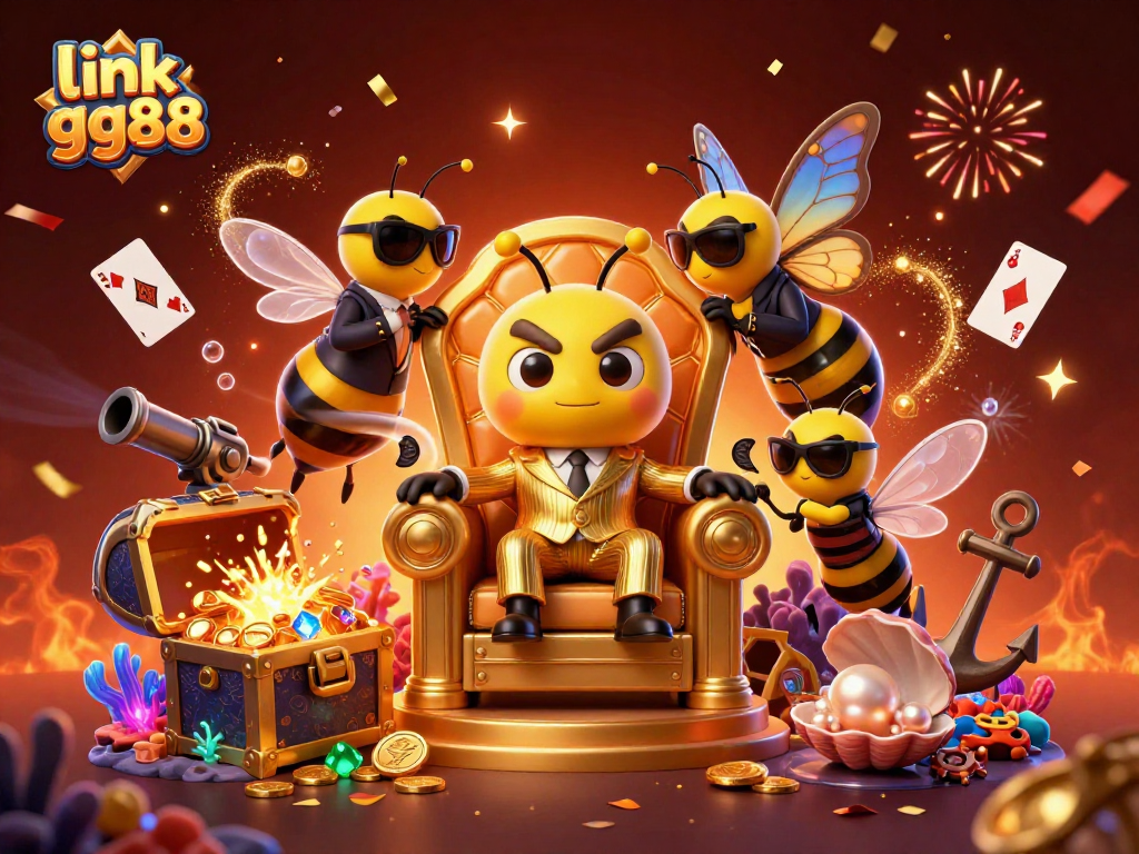 Experience thrilling gameplay with link gg88 as the bumblebee boss leads in a vibrant casino setting full of treasures.