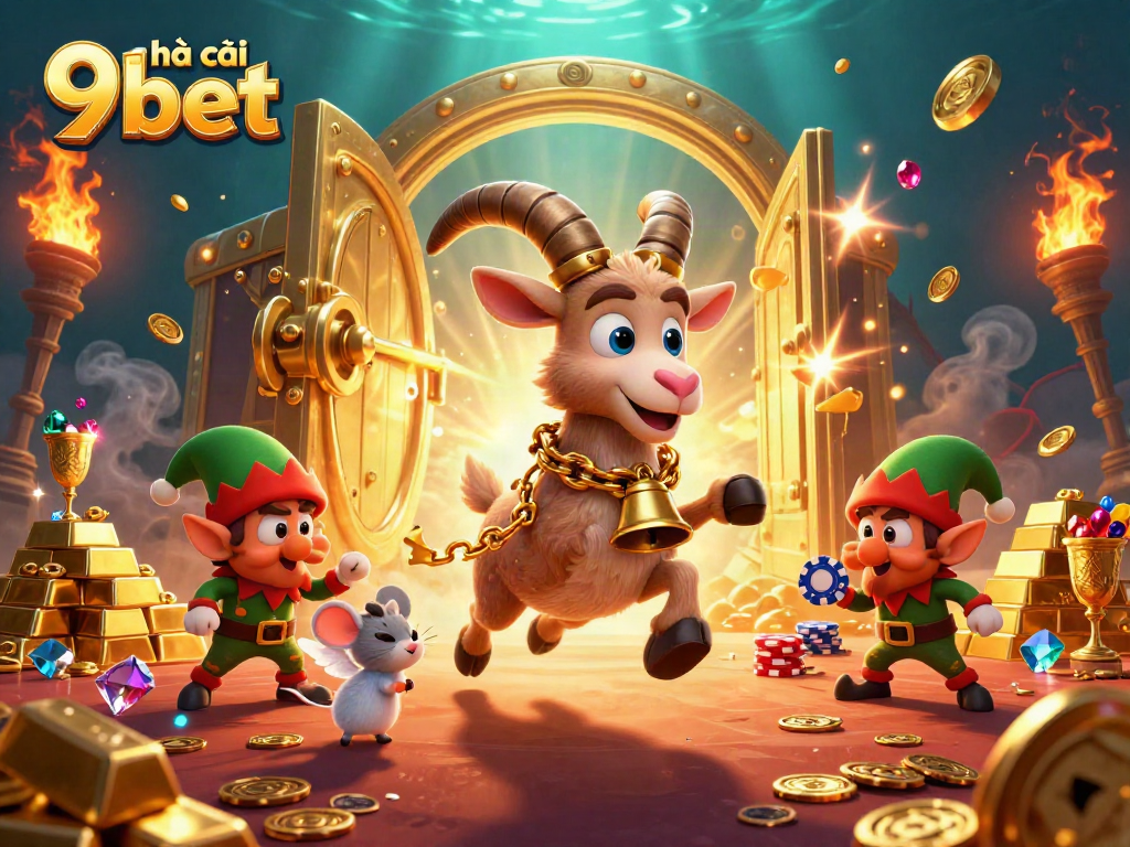 Engage with nhà cái 9bet's dynamic holiday-horror casino scene featuring Krampus, an angel mouse, and mischievous elf gremlins.