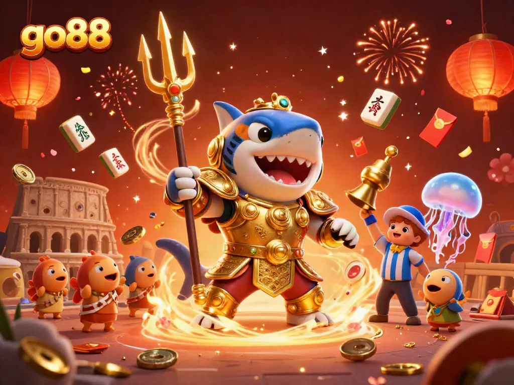 Experience the excitement of go88 with a dynamic casino-themed underwater battle scene featuring colorful characters and vibrant elements.