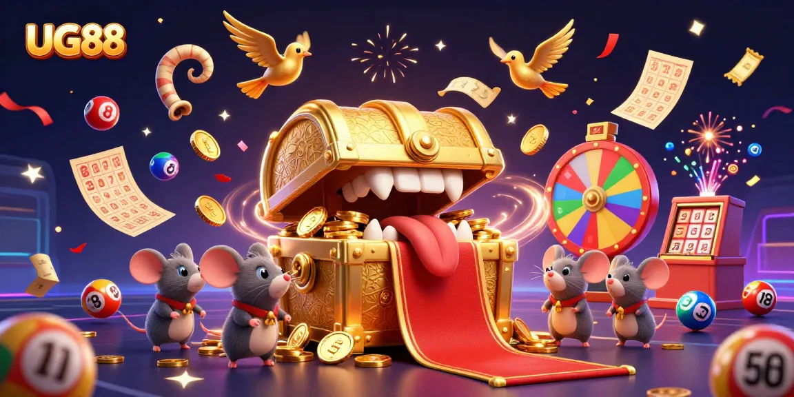 Experience exciting gameplay at UG88, featuring dynamic lottery balls and vivid casino elements.