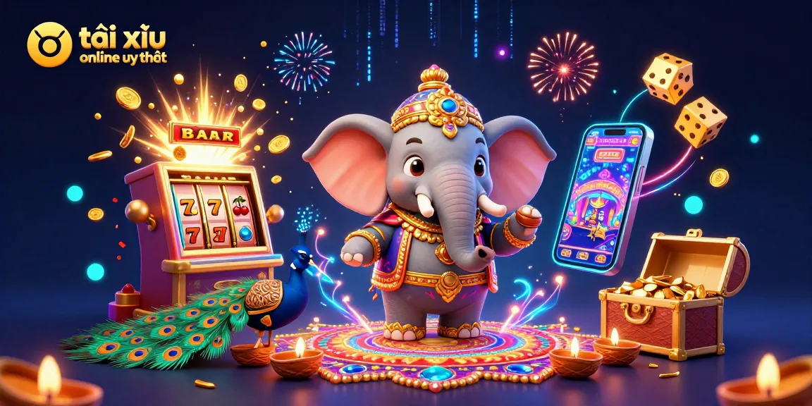 Experience the thrill of tài xỉu online uy tín with vibrant characters and dynamic gambling elements in a captivating illustration.