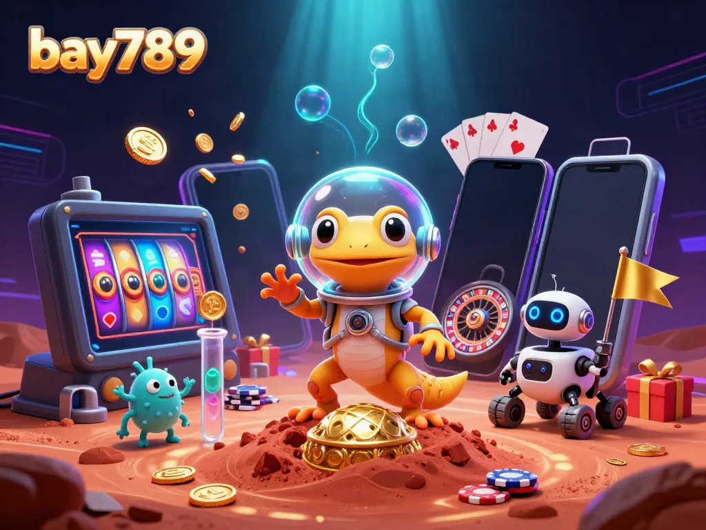 Engage with bay789's vibrant Martian casino world featuring a gecko in space gear.
