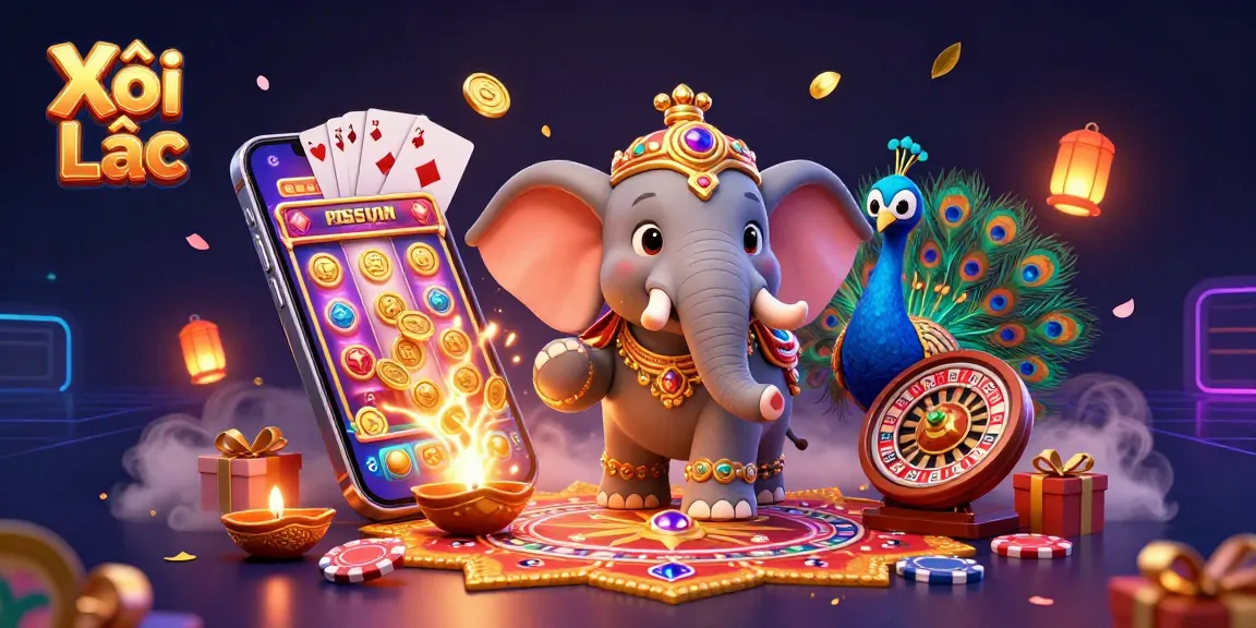 Xôi Lạc streamers engaging with vibrant casino games, showcasing slot machines and action-packed gameplay.