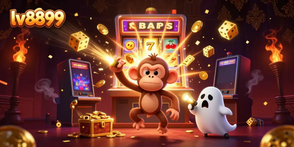 Experience immersive casino gaming at lv8899 with a playful poltergeist monkey and ghost-hunter puppy.