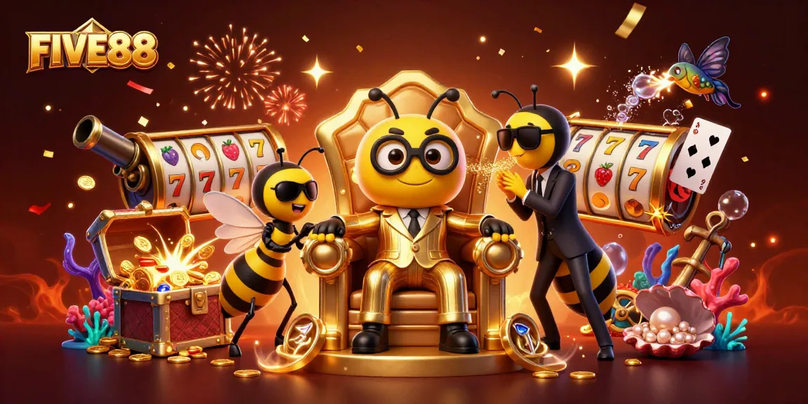 Experience excitement at FIVE88 with vibrant casino elements featuring bumblebee mob bosses