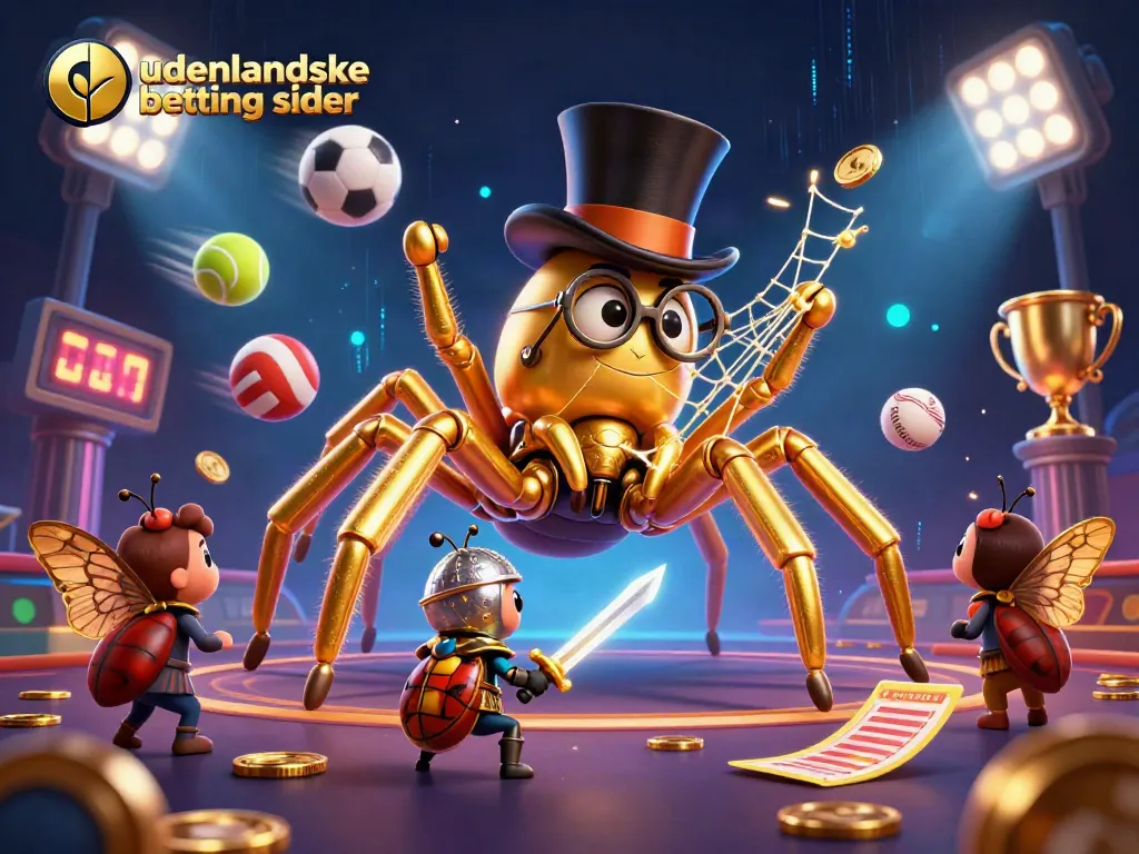 Engaging scene with a golden tarantula and beetle knight depicting udenlandske betting sider and sports betting excitement.