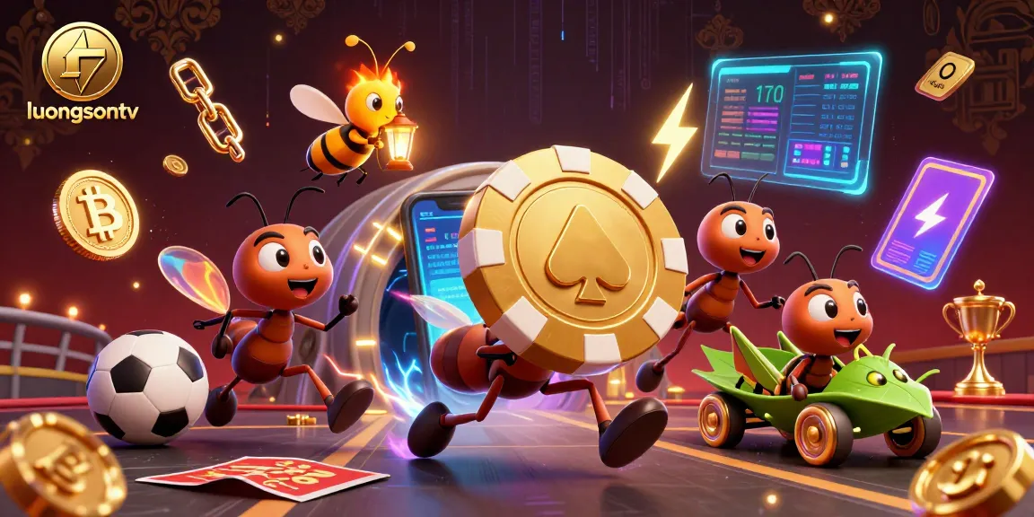 Experience exciting betting action with luongsontv as ants heist a giant poker chip amidst vibrant gambling elements.