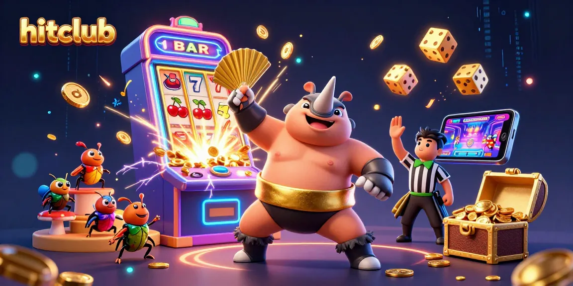 hitclub characters compete in a dynamic casino scene bursting with excitement and energy, featuring promotions and jackpots