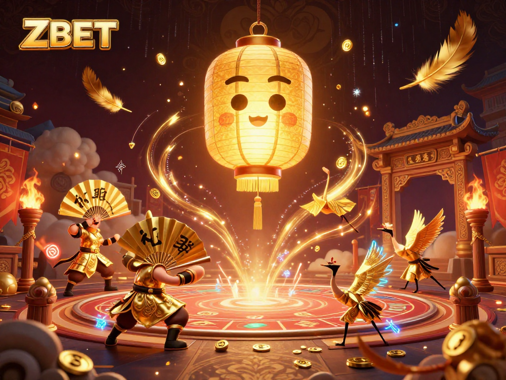 ZBET immerses players in thrilling casino action featuring vibrant lanterns, warriors, and golden symbols.