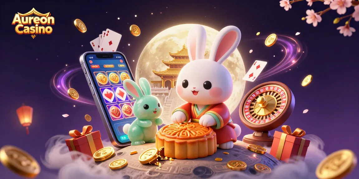 Aureon Casino: Enjoying slot games and vibrant casino elements on the lunar surface with unique characters.